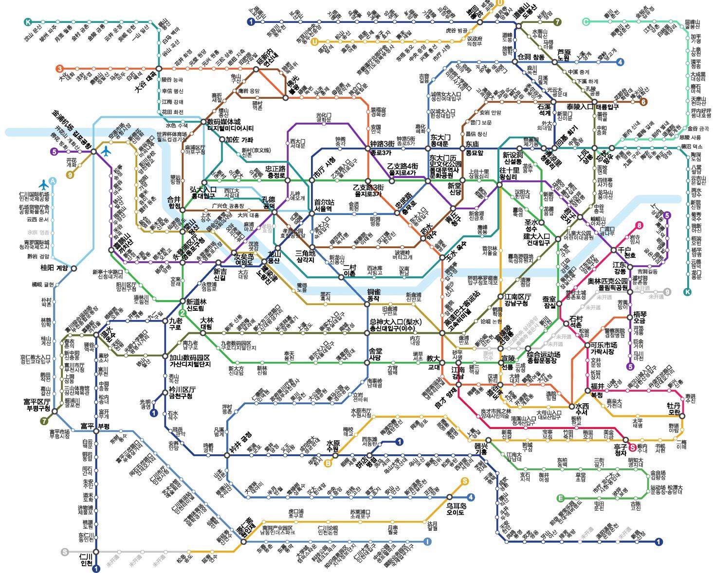 韩国首尔地铁线路概览