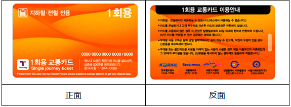 韩国首尔地铁一次性交通卡