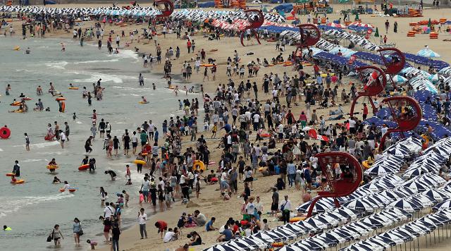 韩国拥挤的海滩