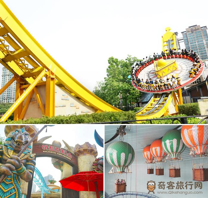照片) 新高空旋转(上), 亚特兰蒂斯(下左), 气球飞行(下右)